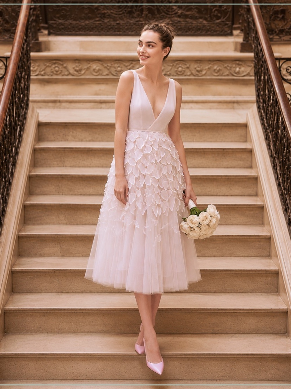 $6200 Carolina Herrera Heidi Blush Ivory Organza Heart Runway Midi Dress
